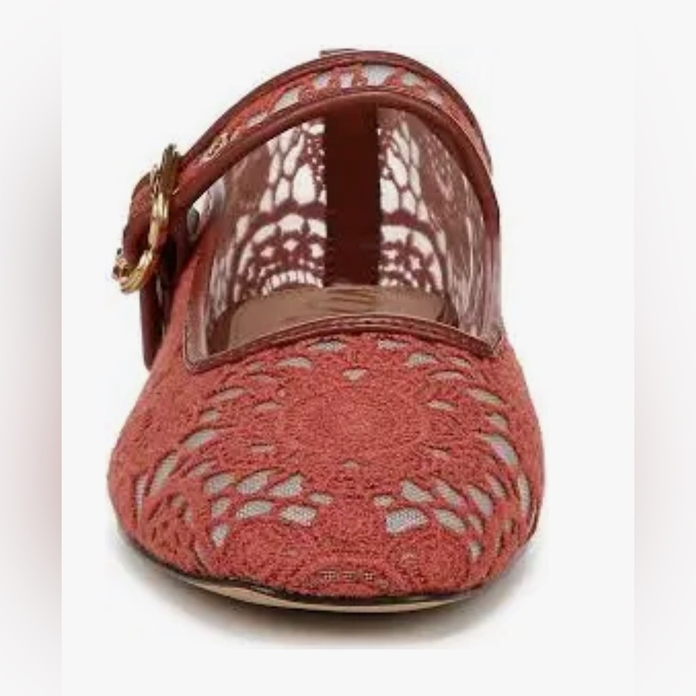 Sam Edelman Michaela Deep Scarlet Mesh lace Fabric Mary Jane Flats size 10 new - Picture 5 of 11